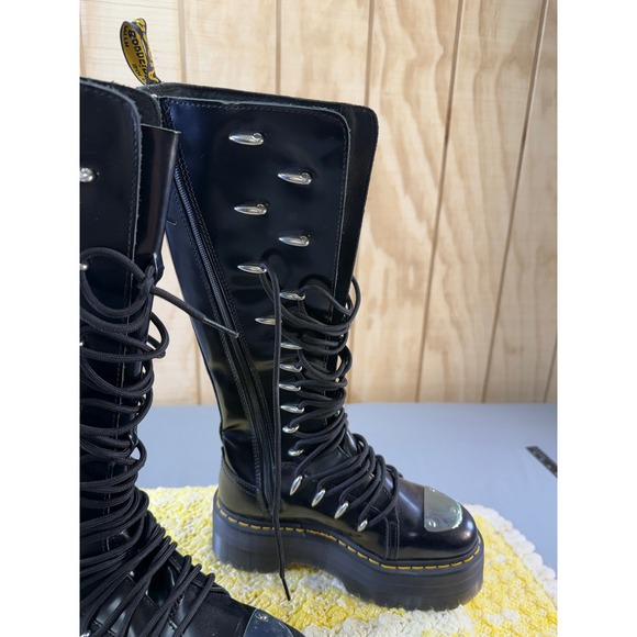 Dr. Martens 1B60 LTT Max Black Leather Knee High Platform Boots Metal Toe USL 8 - Picture 13 of 16